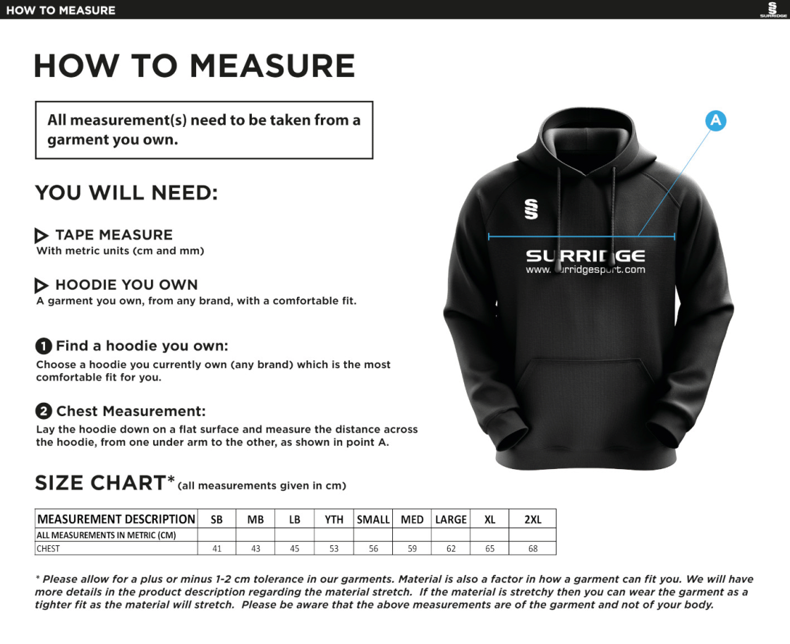 Westend FC Blade Hoody Black/Red/White - Size Guide