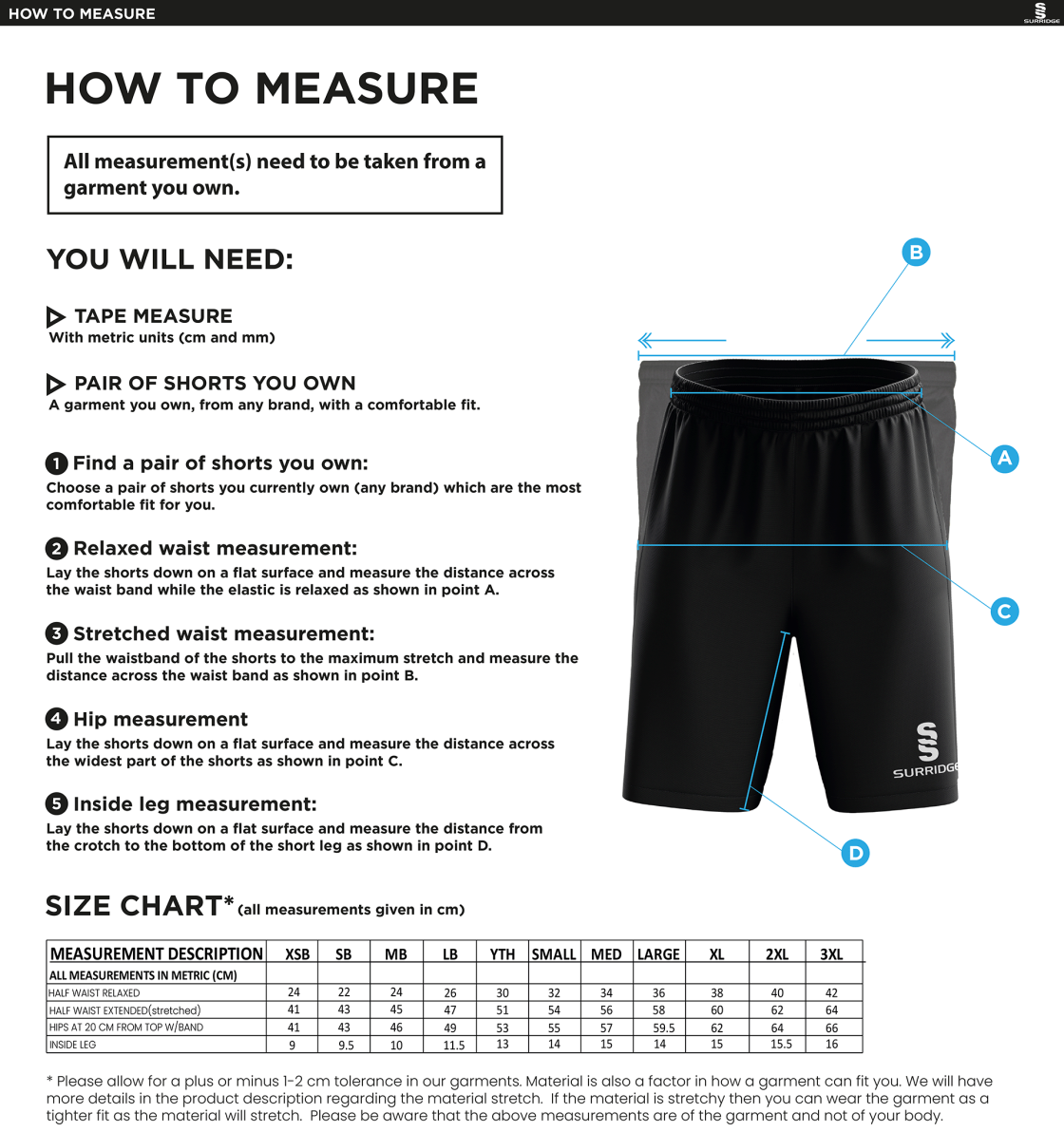 Westend FC Classic Shorts Red - Size Guide