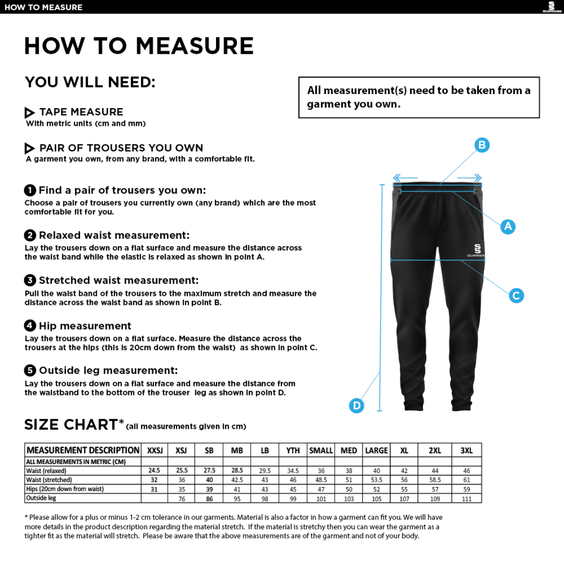 Westend FC Tek Slim Pant Black - Size Guide