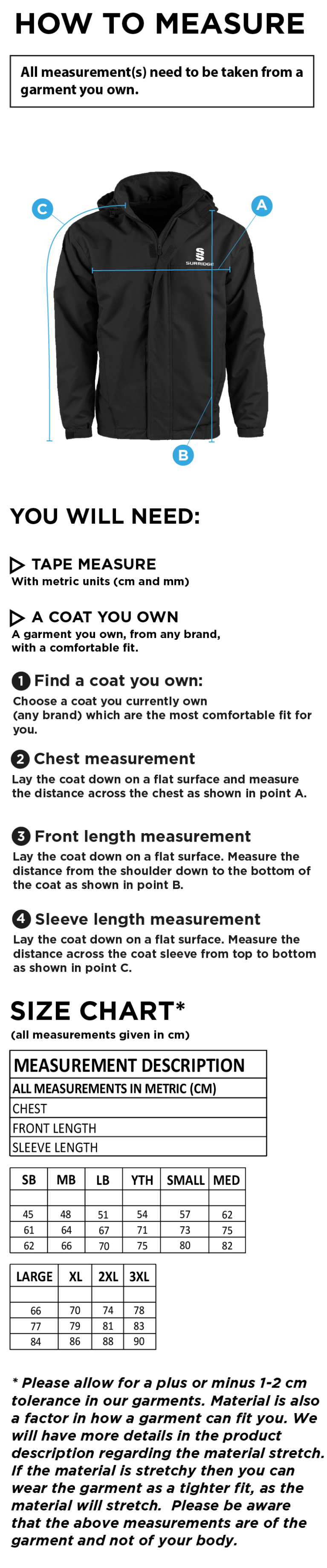 WESTEND FC FLEECED LINE JACKET - Size Guide