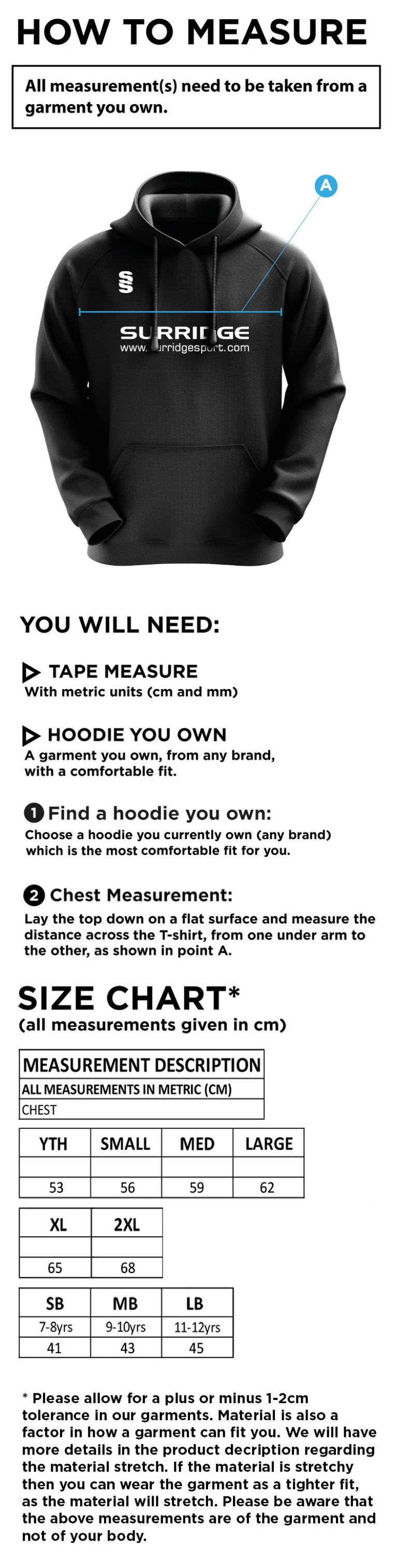 Westend FC Blade Hoody Black/Red/White - Size Guide