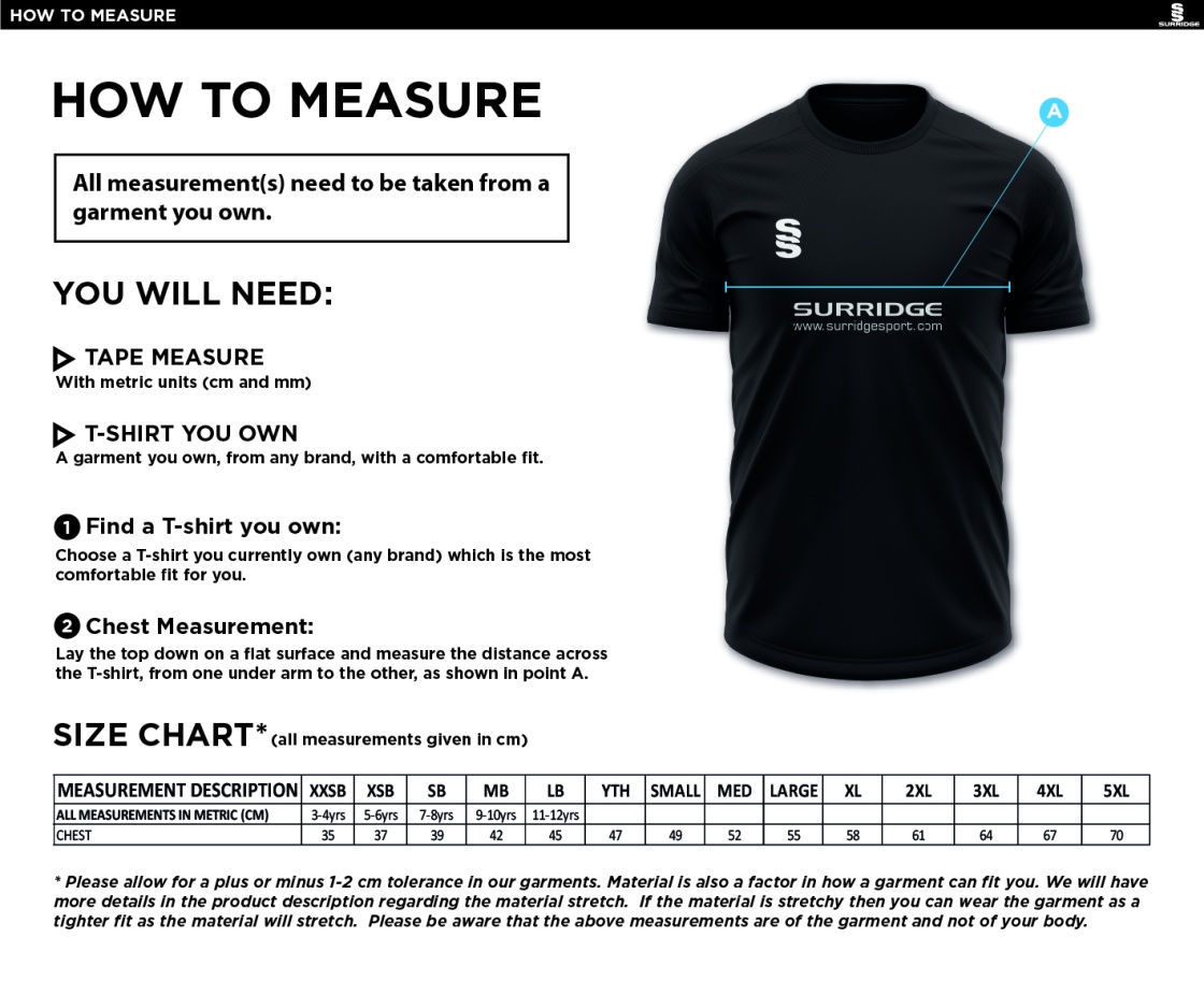 Westend FC Blade T-shirt Red/Black/White - Size Guide